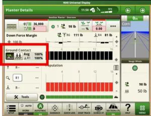 John Deere Gen 4 Display showing Ground Contact Percentage